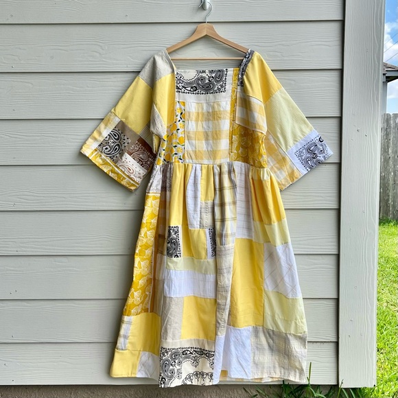 Earth-Toned | Handmade Quilted Patchwork Dress SKU 05216 One Size Fits All - Picture 3 of 8